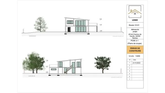 plan de coupe inséré dans un dossier de permis de construire réalisé avec Cedreo